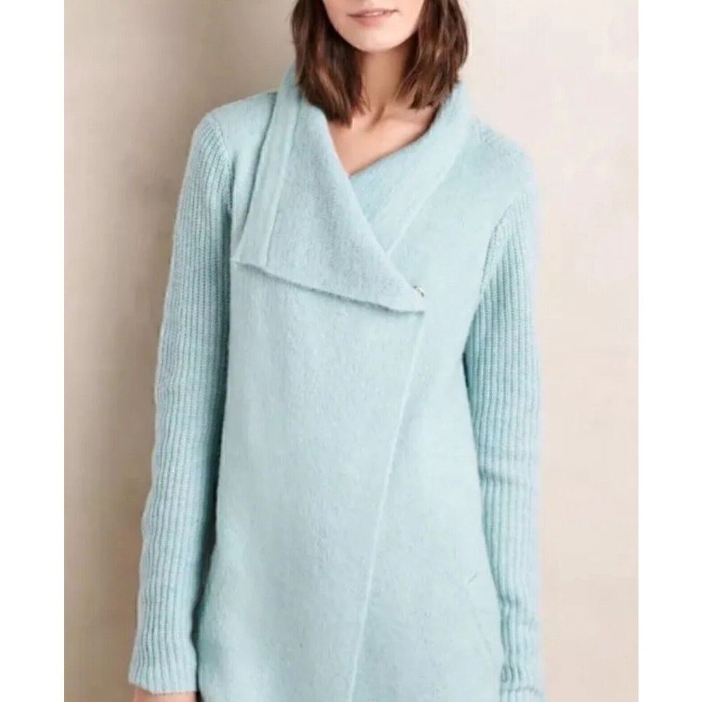 Anthroplogie La Fee Verte Draped Boucle Cardigan Sweater Mint/Blue XS